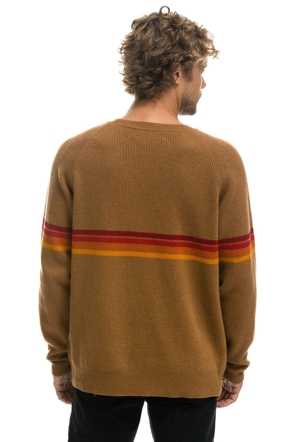 Classic RAINBOW STRIPE 4 UNISEX CASHMERE SWEATER - BUTTERSCOTCH