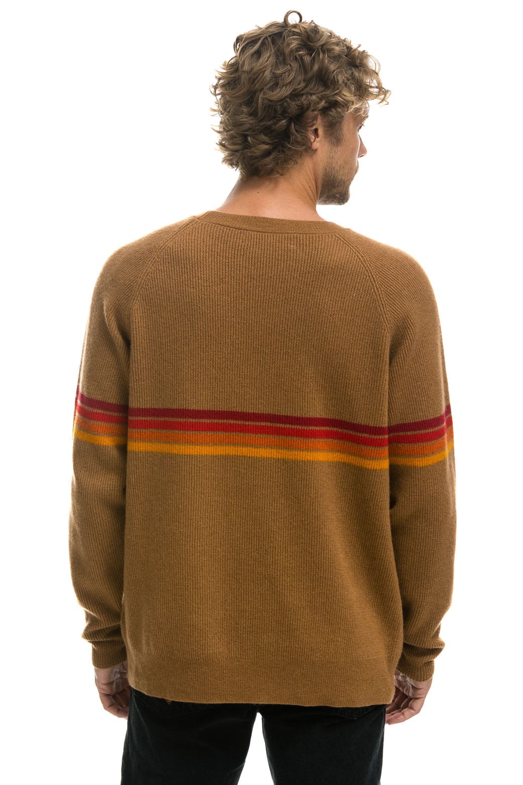 Classic RAINBOW STRIPE 4 UNISEX CASHMERE SWEATER - BUTTERSCOTCH