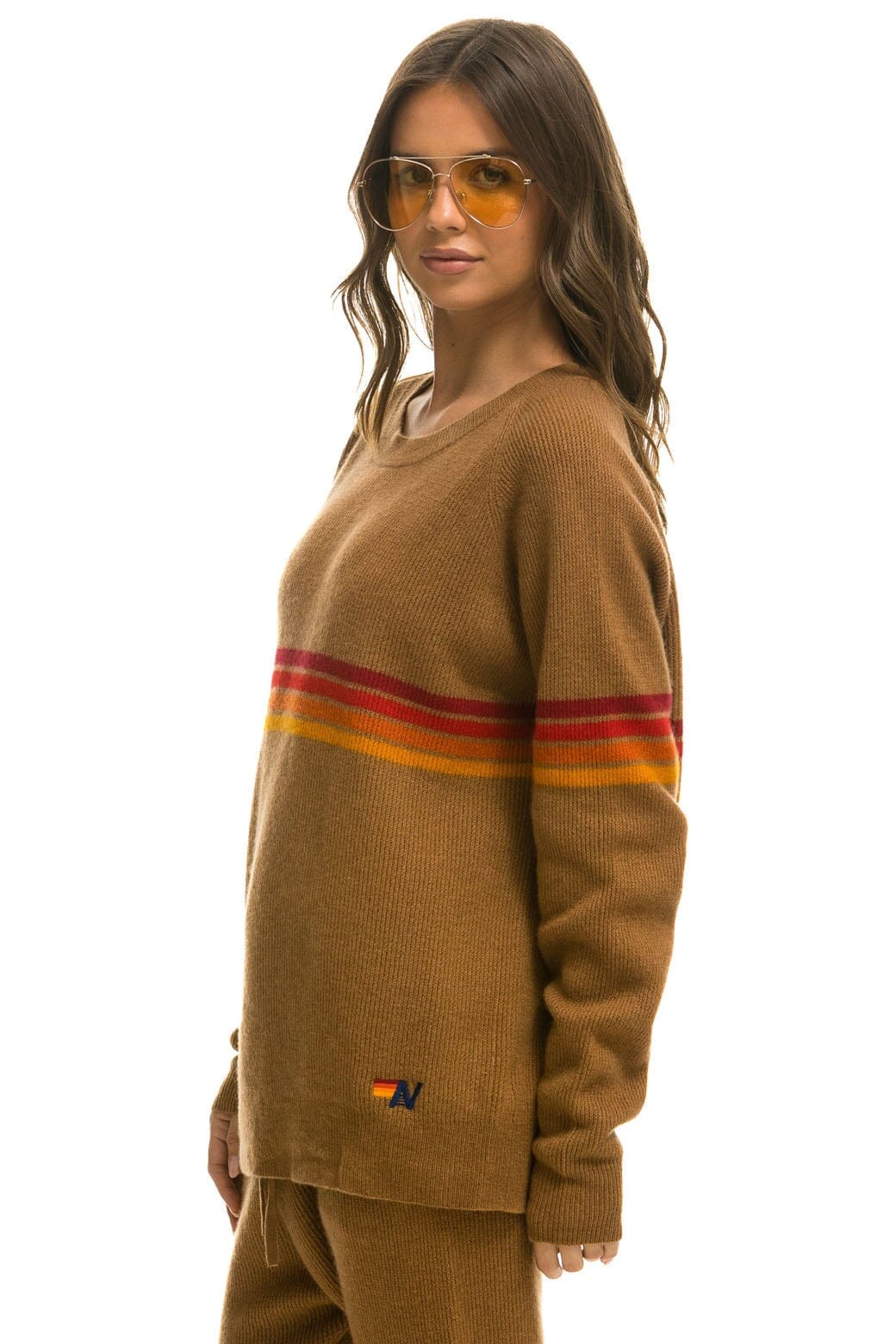 Classic RAINBOW STRIPE 4 UNISEX CASHMERE SWEATER - BUTTERSCOTCH