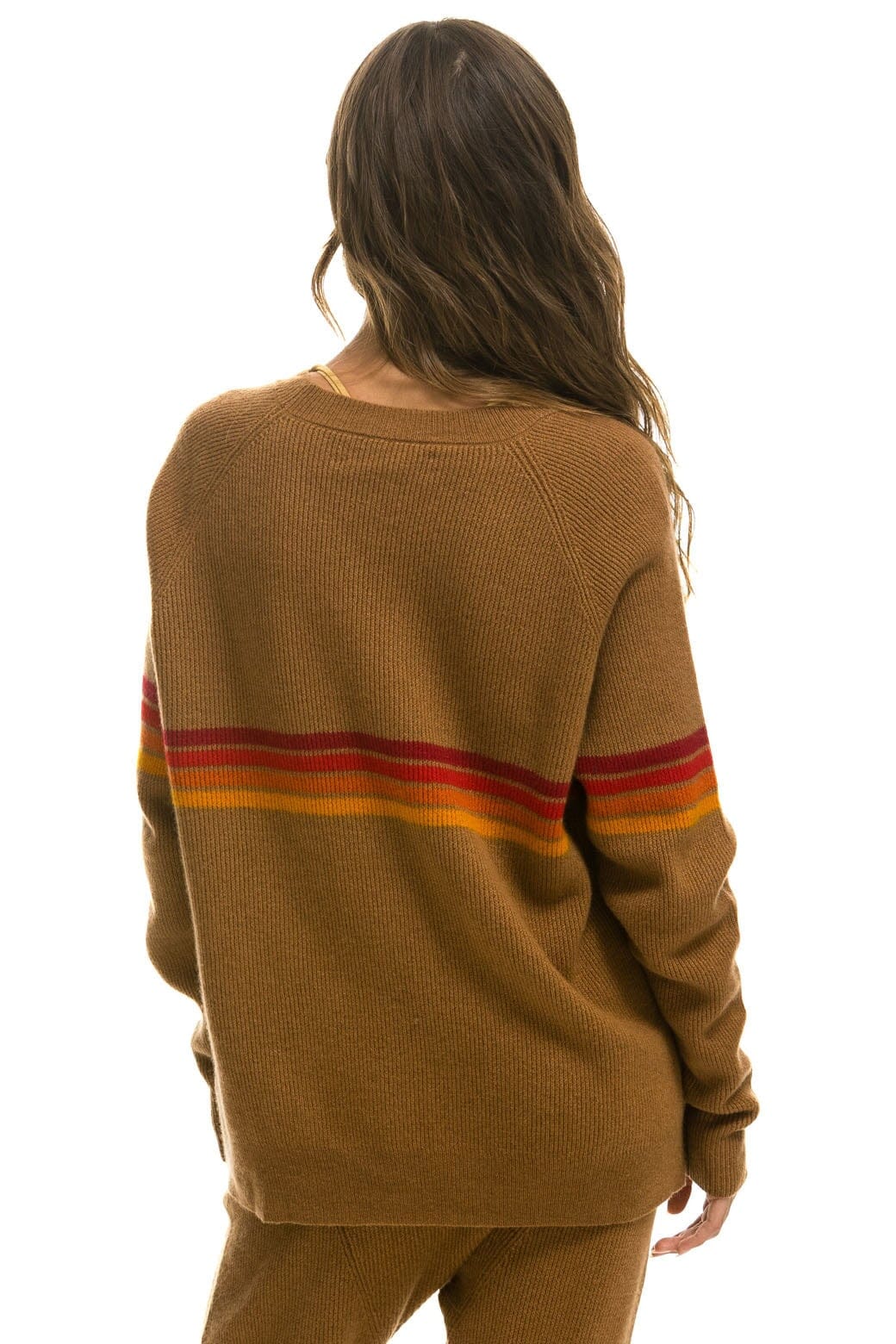 Classic RAINBOW STRIPE 4 UNISEX CASHMERE SWEATER - BUTTERSCOTCH