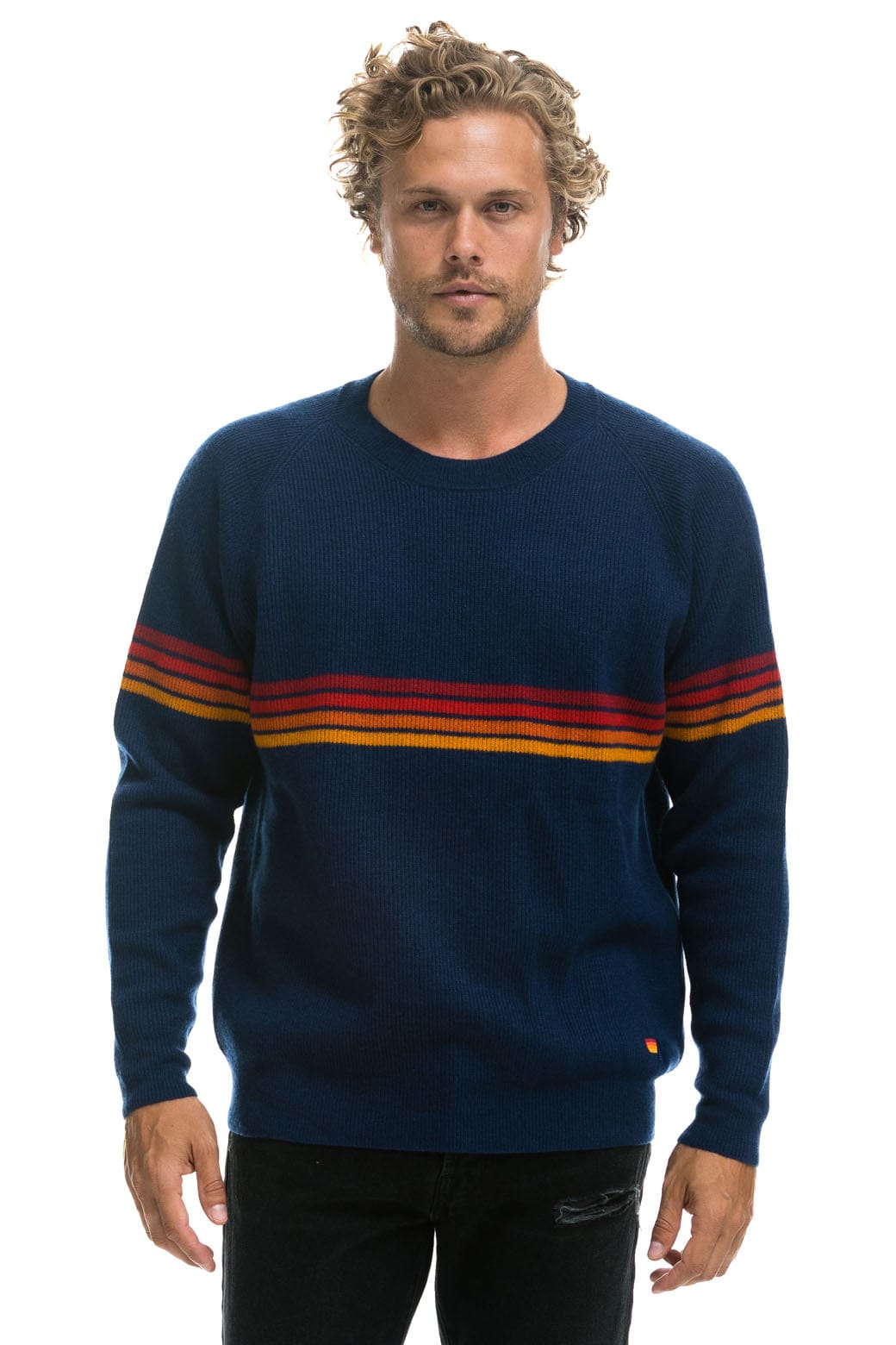 Classic RAINBOW STRIPE 4 UNISEX CASHMERE SWEATER - MIDNIGHT