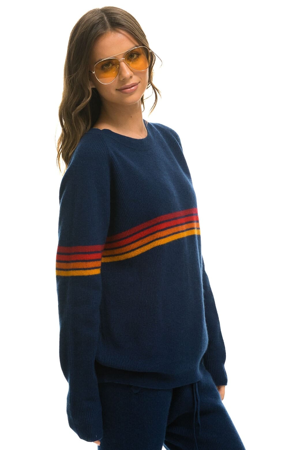 Classic RAINBOW STRIPE 4 UNISEX CASHMERE SWEATER - MIDNIGHT