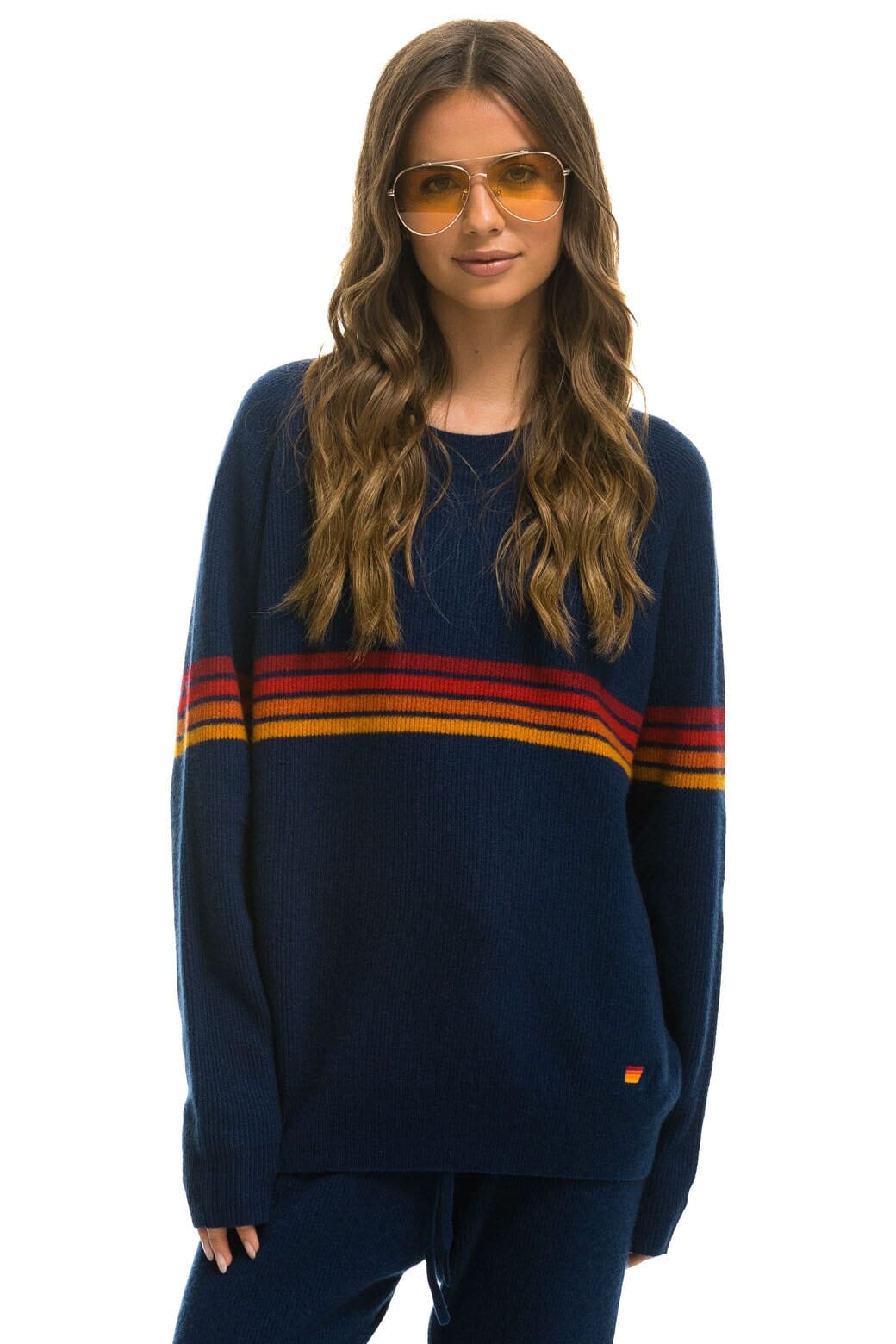 Classic RAINBOW STRIPE 4 UNISEX CASHMERE SWEATER - MIDNIGHT