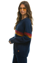 Classic RAINBOW STRIPE 4 UNISEX CASHMERE SWEATER - MIDNIGHT