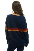 Classic RAINBOW STRIPE 4 UNISEX CASHMERE SWEATER - MIDNIGHT