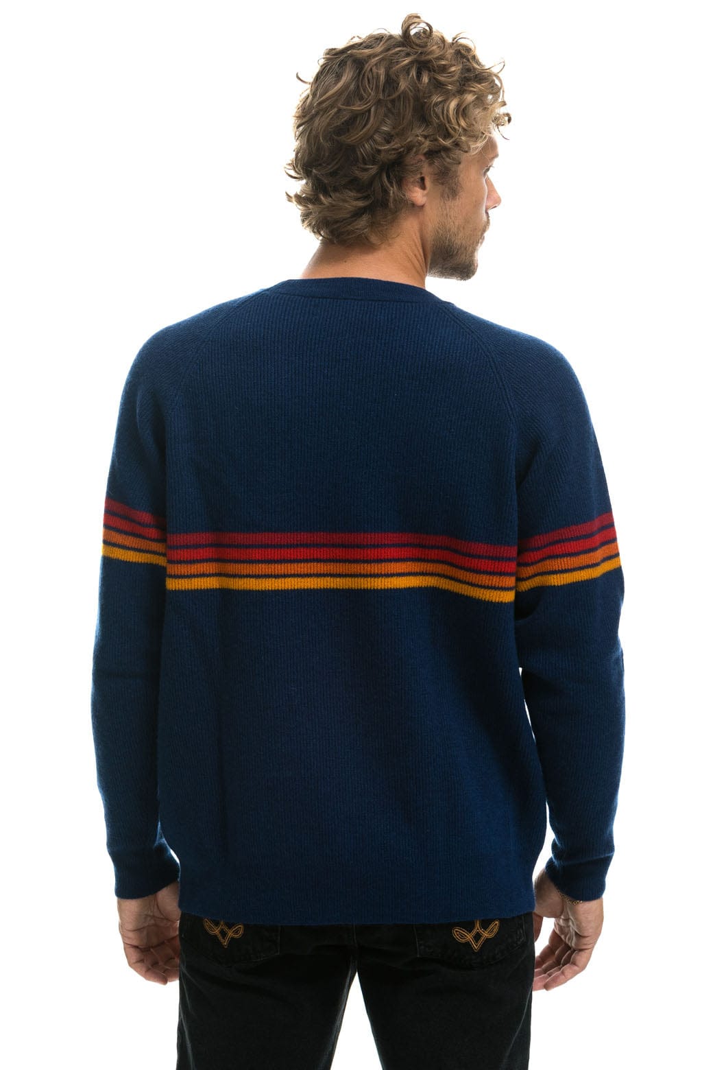 Classic RAINBOW STRIPE 4 UNISEX CASHMERE SWEATER - MIDNIGHT