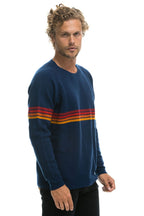 Classic RAINBOW STRIPE 4 UNISEX CASHMERE SWEATER - MIDNIGHT