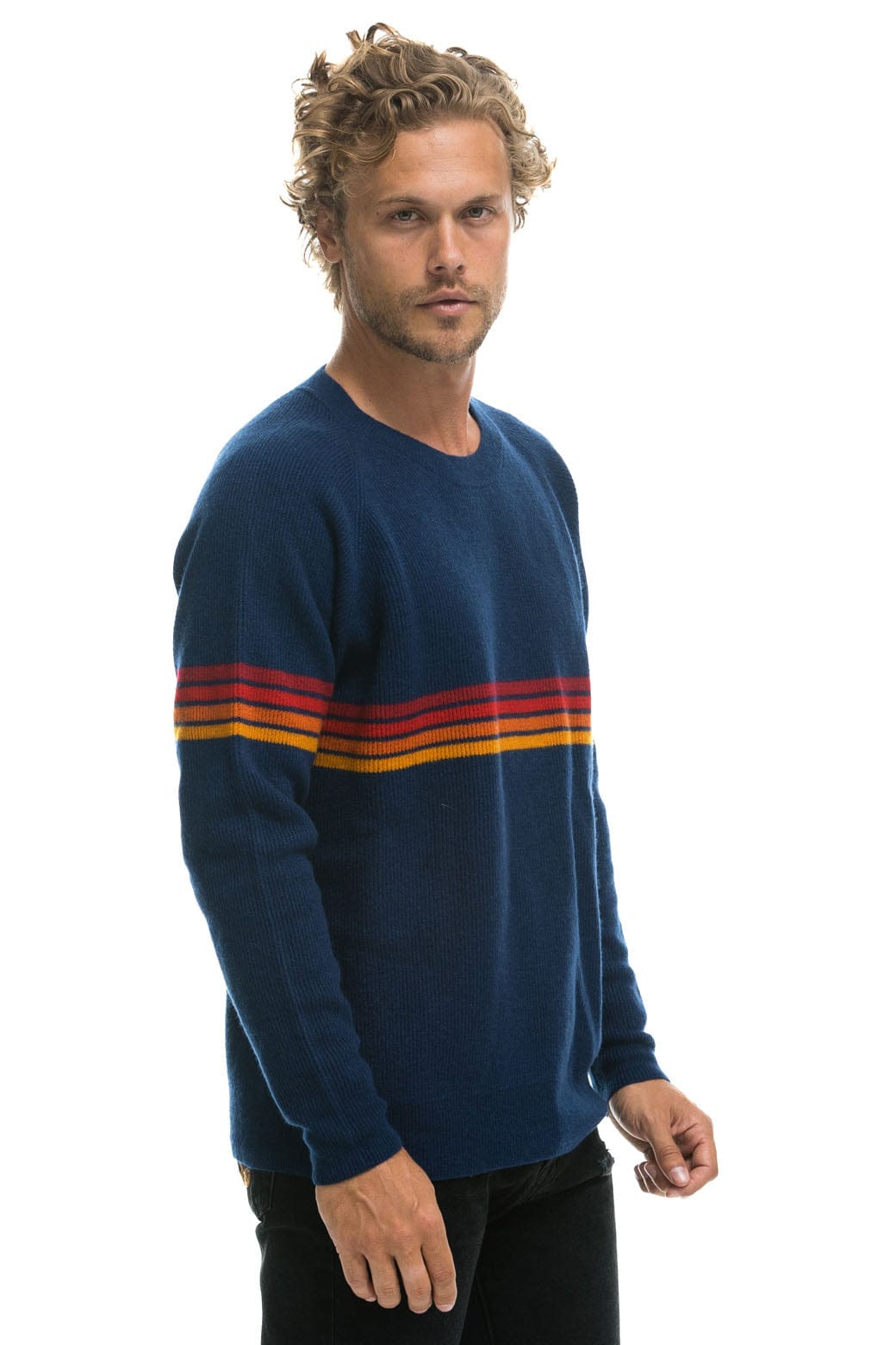 Classic RAINBOW STRIPE 4 UNISEX CASHMERE SWEATER - MIDNIGHT