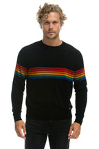 Classic RAINBOW STRIPE 6 UNISEX CASHMERE SWEATER - BLACK