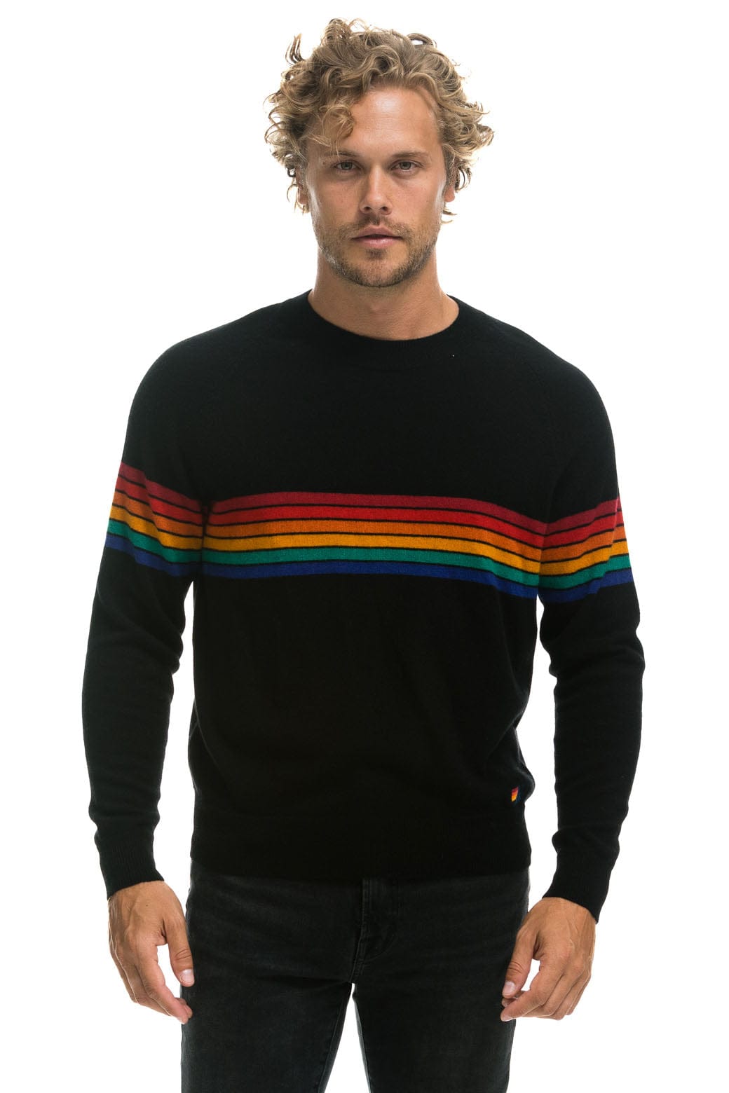 Classic RAINBOW STRIPE 6 UNISEX CASHMERE SWEATER - BLACK
