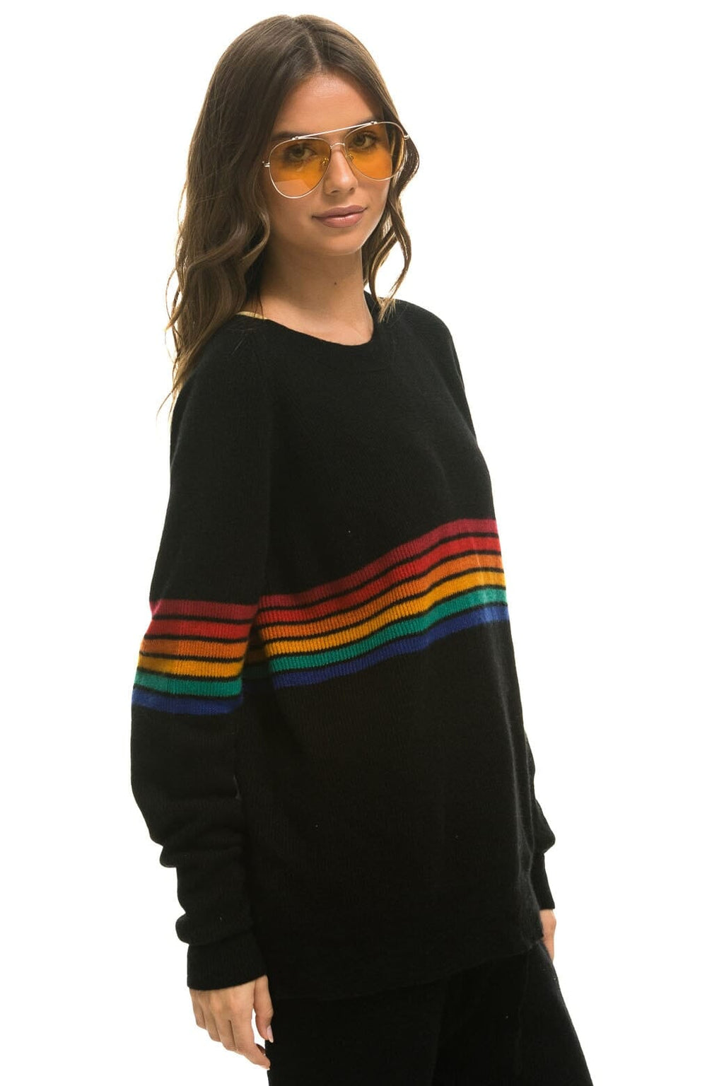 Classic RAINBOW STRIPE 6 UNISEX CASHMERE SWEATER - BLACK