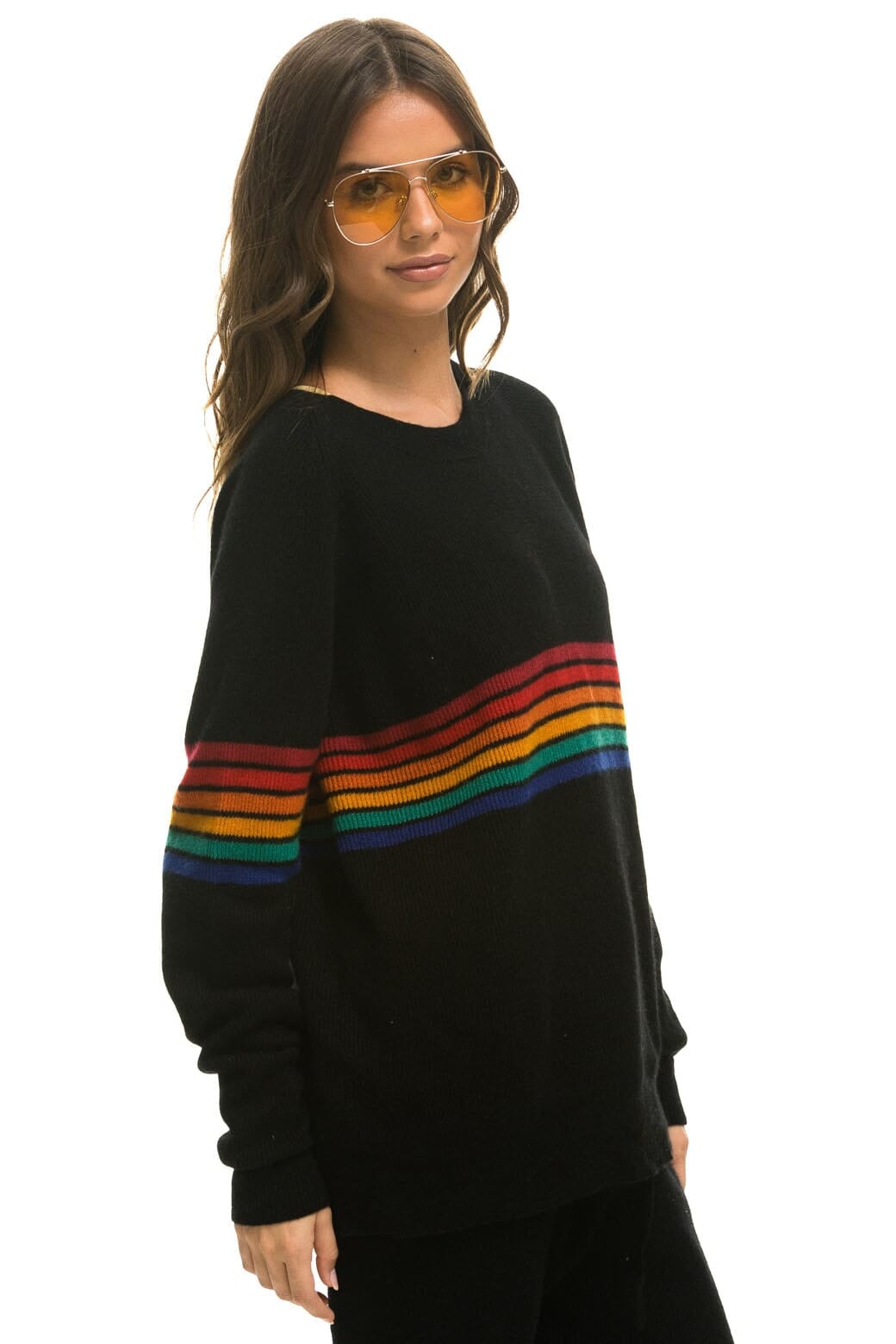 Classic RAINBOW STRIPE 6 UNISEX CASHMERE SWEATER - BLACK