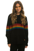 Classic RAINBOW STRIPE 6 UNISEX CASHMERE SWEATER - BLACK