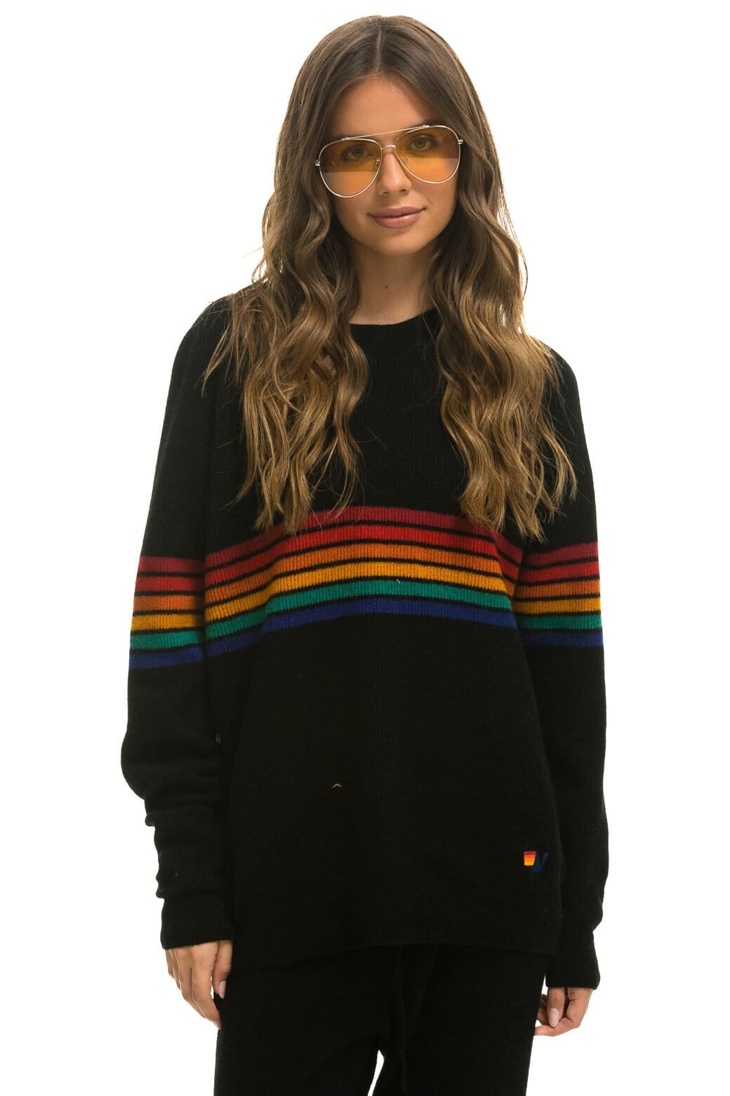 Classic RAINBOW STRIPE 6 UNISEX CASHMERE SWEATER - BLACK