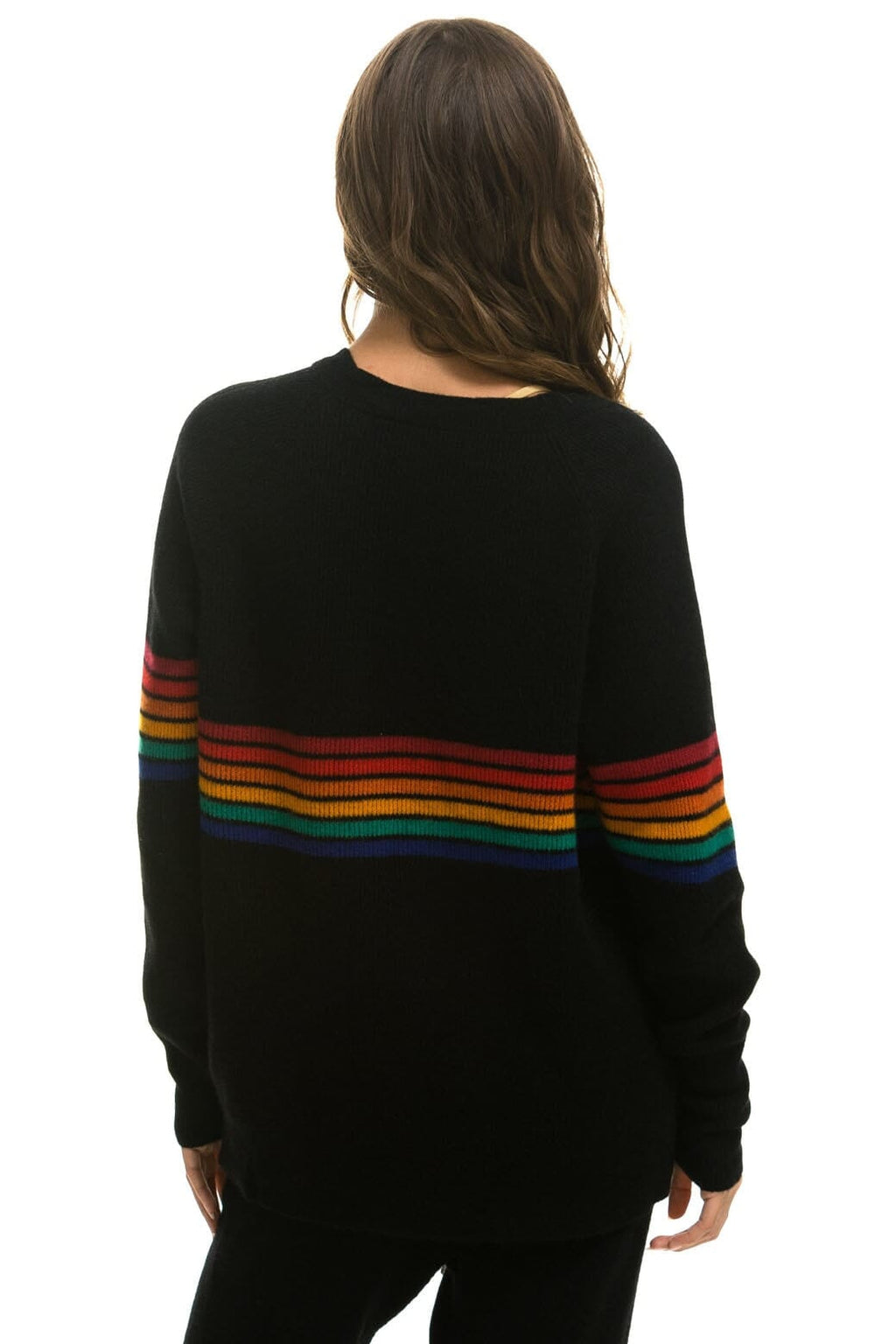 Classic RAINBOW STRIPE 6 UNISEX CASHMERE SWEATER - BLACK
