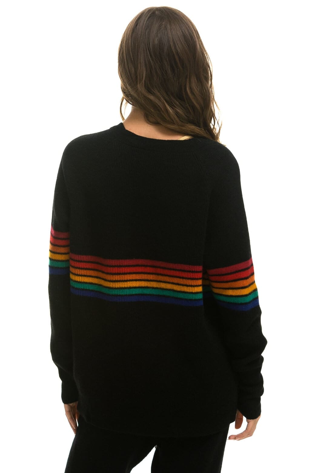 Classic RAINBOW STRIPE 6 UNISEX CASHMERE SWEATER - BLACK