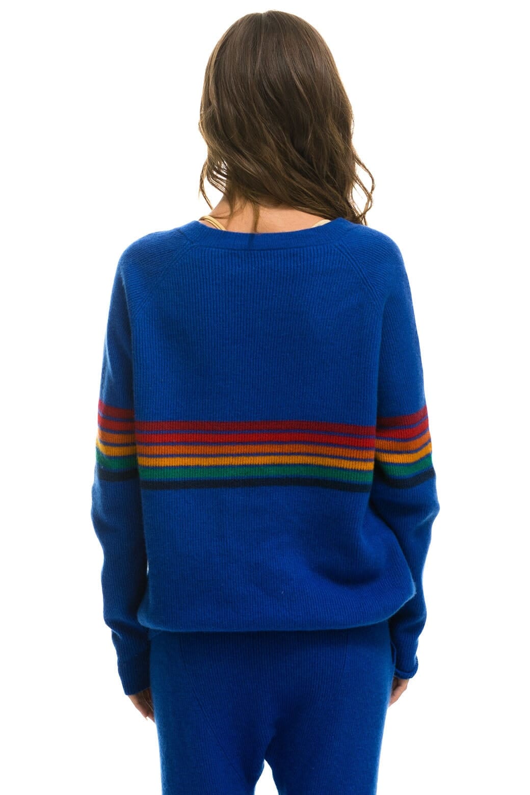 Classic RAINBOW STRIPE 6 UNISEX CASHMERE SWEATER - LAPIS