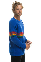 Classic RAINBOW STRIPE 6 UNISEX CASHMERE SWEATER - LAPIS