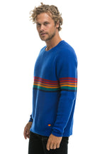 Classic RAINBOW STRIPE 6 UNISEX CASHMERE SWEATER - LAPIS