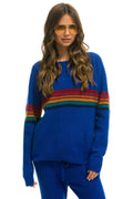 Classic RAINBOW STRIPE 6 UNISEX CASHMERE SWEATER - LAPIS
