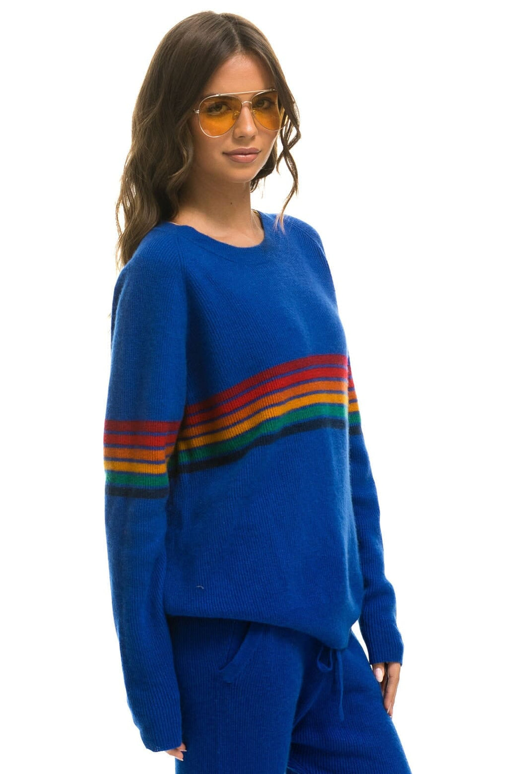 Classic RAINBOW STRIPE 6 UNISEX CASHMERE SWEATER - LAPIS
