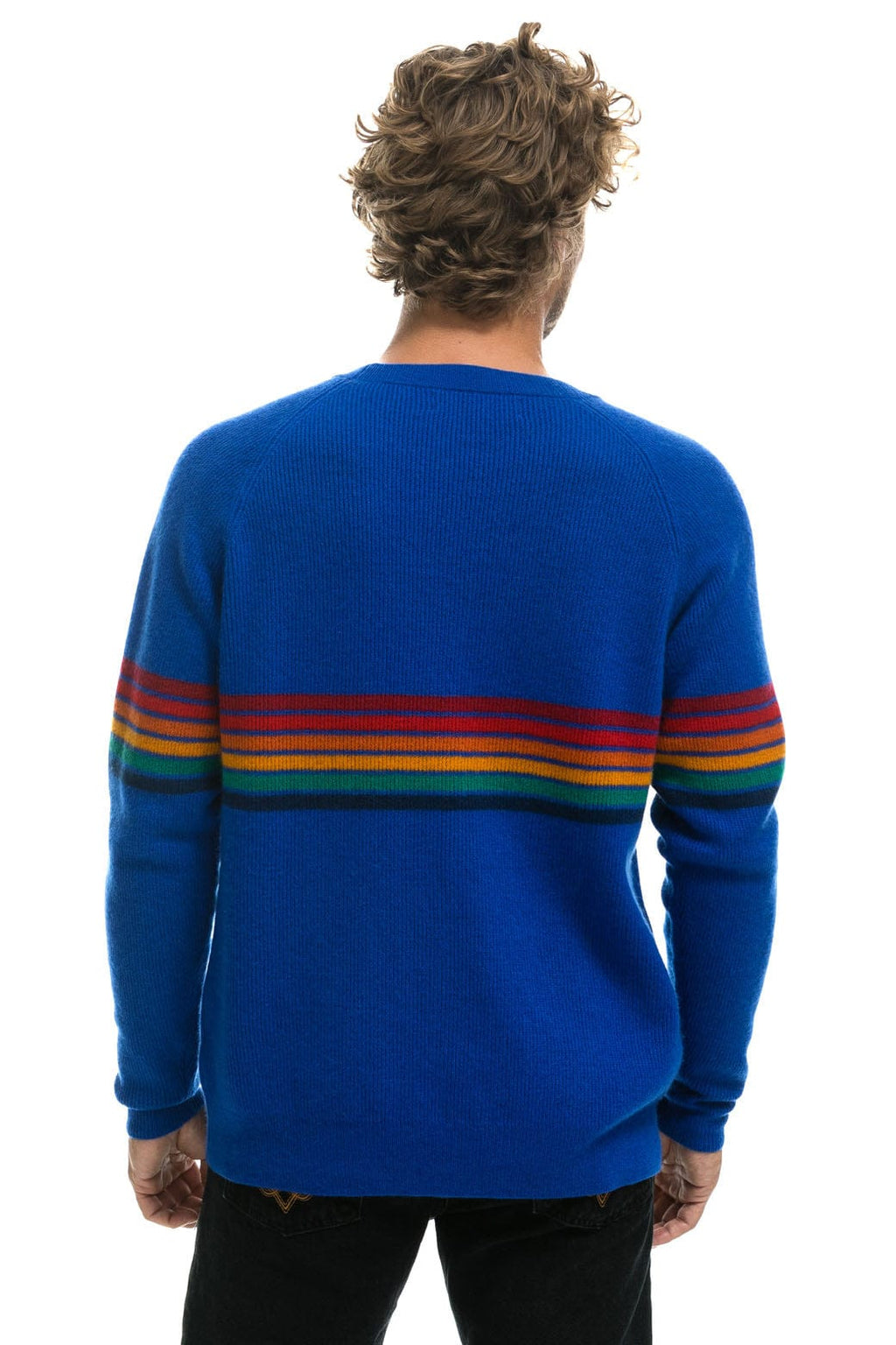 Classic RAINBOW STRIPE 6 UNISEX CASHMERE SWEATER - LAPIS