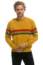 Classic RAINBOW STRIPE 6 UNISEX LIGHT CASHMERE SWEATER - HARVEST
