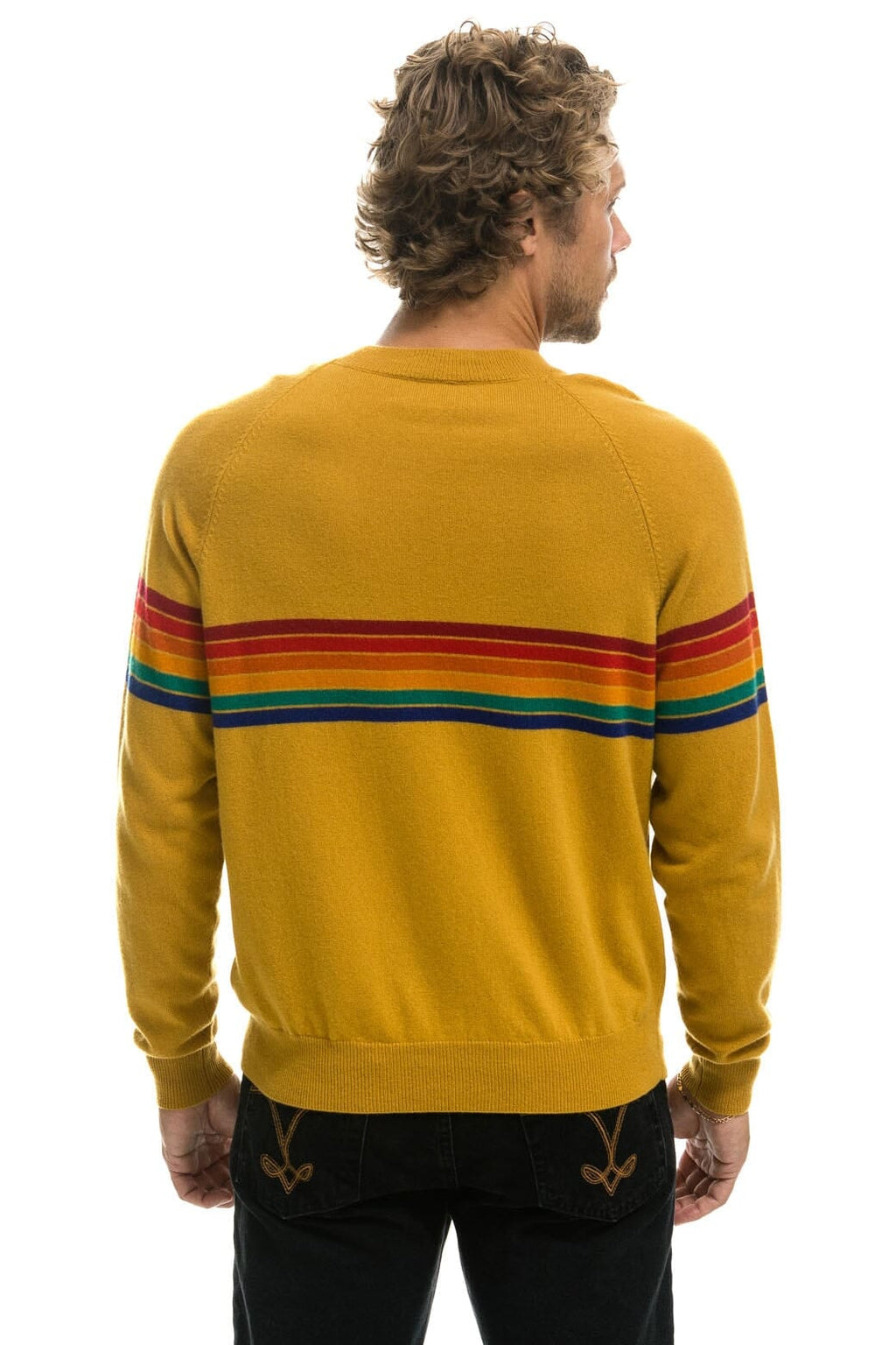 Classic RAINBOW STRIPE 6 UNISEX LIGHT CASHMERE SWEATER - HARVEST