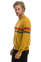 Classic RAINBOW STRIPE 6 UNISEX LIGHT CASHMERE SWEATER - HARVEST
