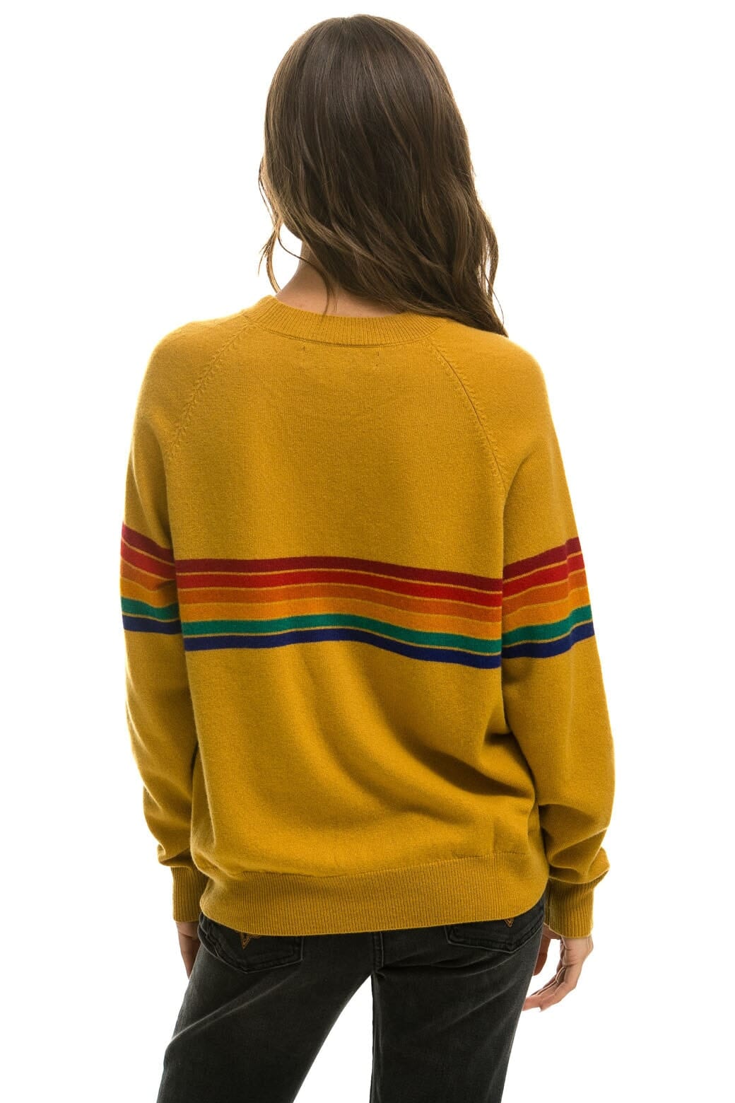 Classic RAINBOW STRIPE 6 UNISEX LIGHT CASHMERE SWEATER - HARVEST