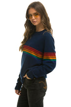 Classic RAINBOW STRIPE 6 UNISEX LIGHT CASHMERE SWEATER - MIDNIGHT