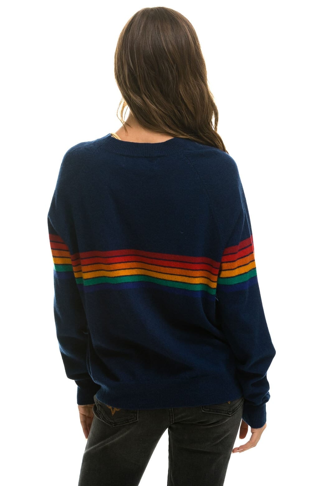 Classic RAINBOW STRIPE 6 UNISEX LIGHT CASHMERE SWEATER - MIDNIGHT