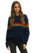 Classic RAINBOW STRIPE 6 UNISEX LIGHT CASHMERE SWEATER - MIDNIGHT