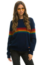 Classic RAINBOW STRIPE 6 UNISEX LIGHT CASHMERE SWEATER - MIDNIGHT