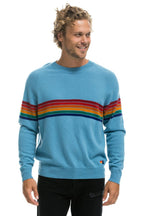 Classic RAINBOW STRIPE 6 UNISEX LIGHT CASHMERE SWEATER - OCEAN