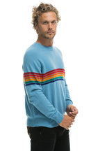 Classic RAINBOW STRIPE 6 UNISEX LIGHT CASHMERE SWEATER - OCEAN