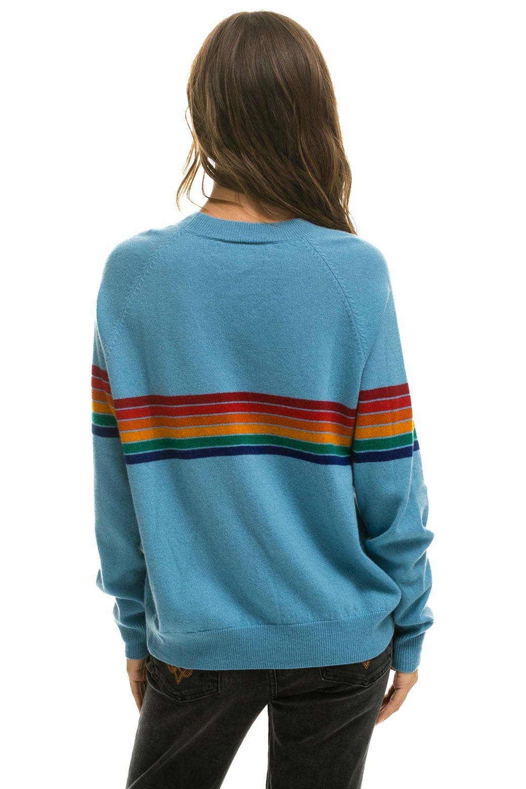 Classic RAINBOW STRIPE 6 UNISEX LIGHT CASHMERE SWEATER - OCEAN