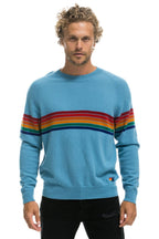Classic RAINBOW STRIPE 6 UNISEX LIGHT CASHMERE SWEATER - OCEAN