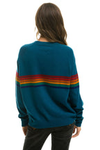 Classic RAINBOW STRIPE 6 UNISEX LIGHT CASHMERE SWEATER - PEACOCK