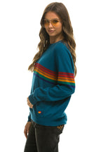 Classic RAINBOW STRIPE 6 UNISEX LIGHT CASHMERE SWEATER - PEACOCK