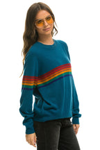 Classic RAINBOW STRIPE 6 UNISEX LIGHT CASHMERE SWEATER - PEACOCK