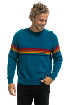 Classic RAINBOW STRIPE 6 UNISEX LIGHT CASHMERE SWEATER - PEACOCK