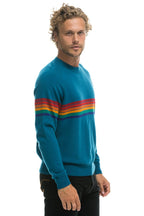 Classic RAINBOW STRIPE 6 UNISEX LIGHT CASHMERE SWEATER - PEACOCK