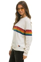 Classic RAINBOW STRIPE 6 UNISEX LIGHT CASHMERE SWEATER - SNOW
