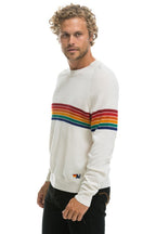 Classic RAINBOW STRIPE 6 UNISEX LIGHT CASHMERE SWEATER - SNOW
