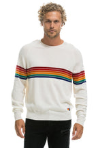 Classic RAINBOW STRIPE 6 UNISEX LIGHT CASHMERE SWEATER - SNOW