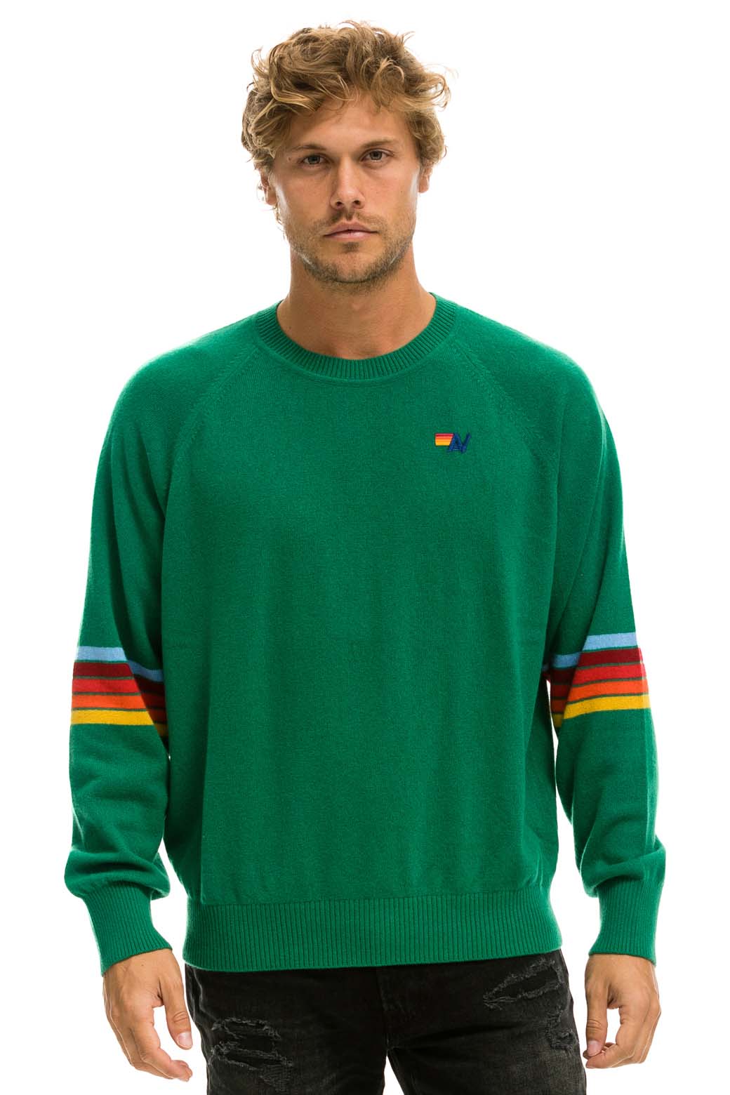 Classic RAINBOW STRIPE SLEEVE UNISEX CASHMERE LIGHT SWEATER - AMAZON