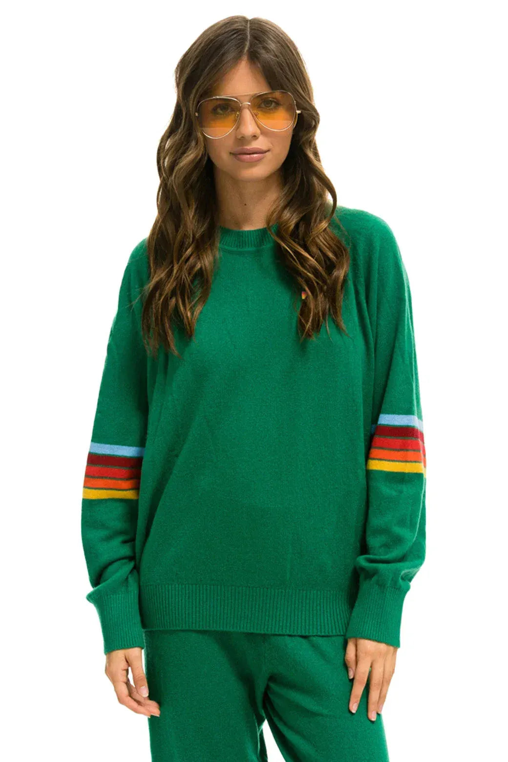 Classic RAINBOW STRIPE SLEEVE UNISEX CASHMERE LIGHT SWEATER - AMAZON