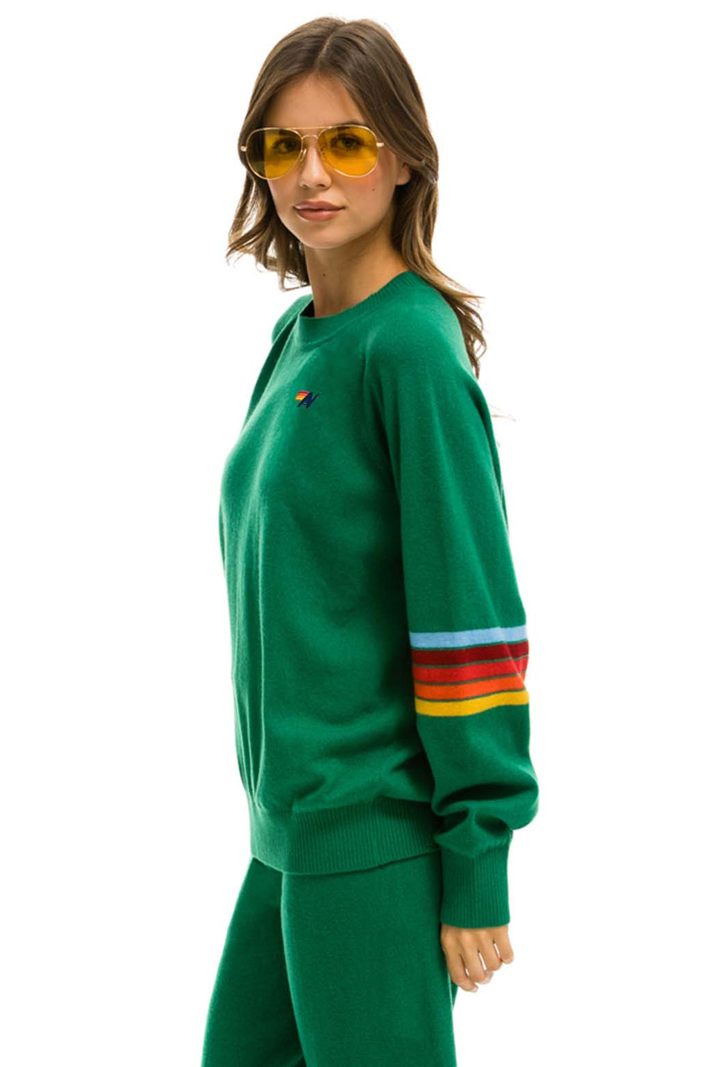Classic RAINBOW STRIPE SLEEVE UNISEX CASHMERE LIGHT SWEATER - AMAZON