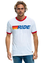 Classic RIDE LOGO RINGER TEE - WHITE RED